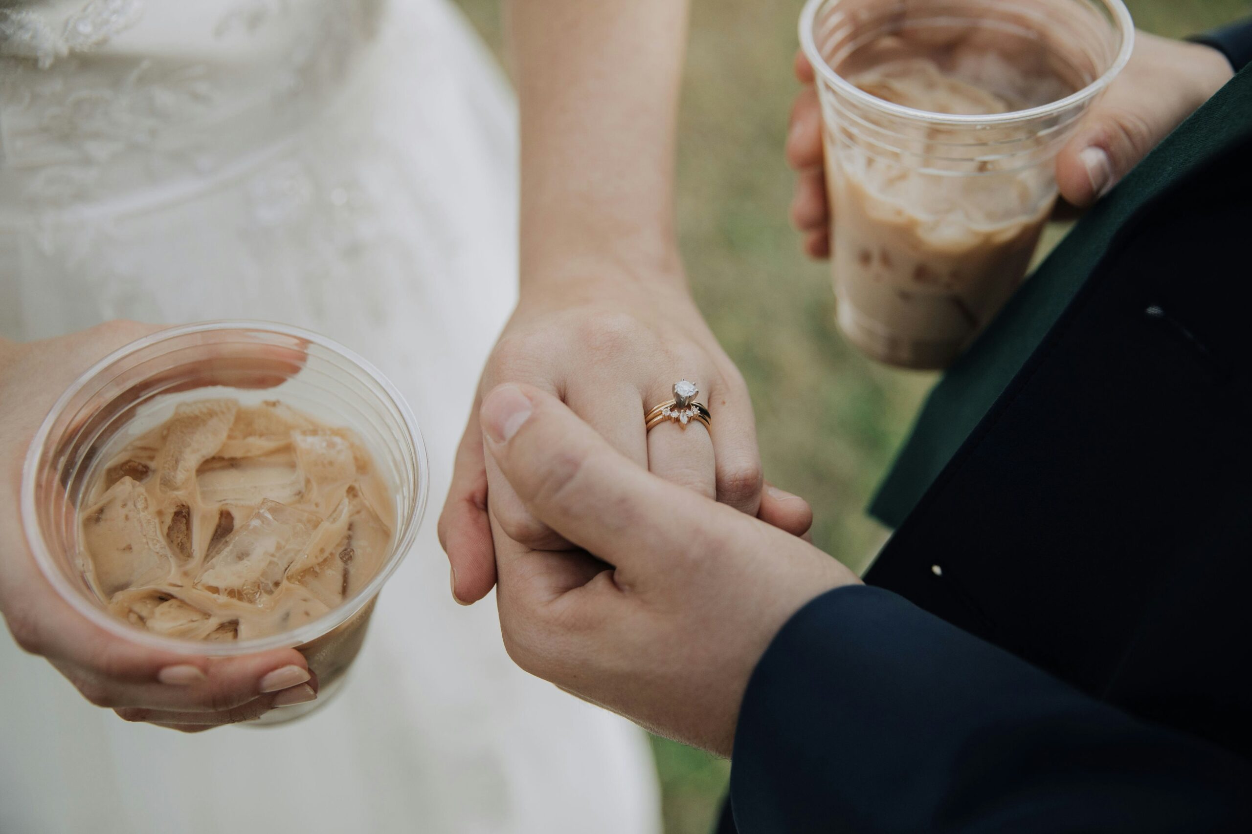 Bride and Groom Holding Drinks